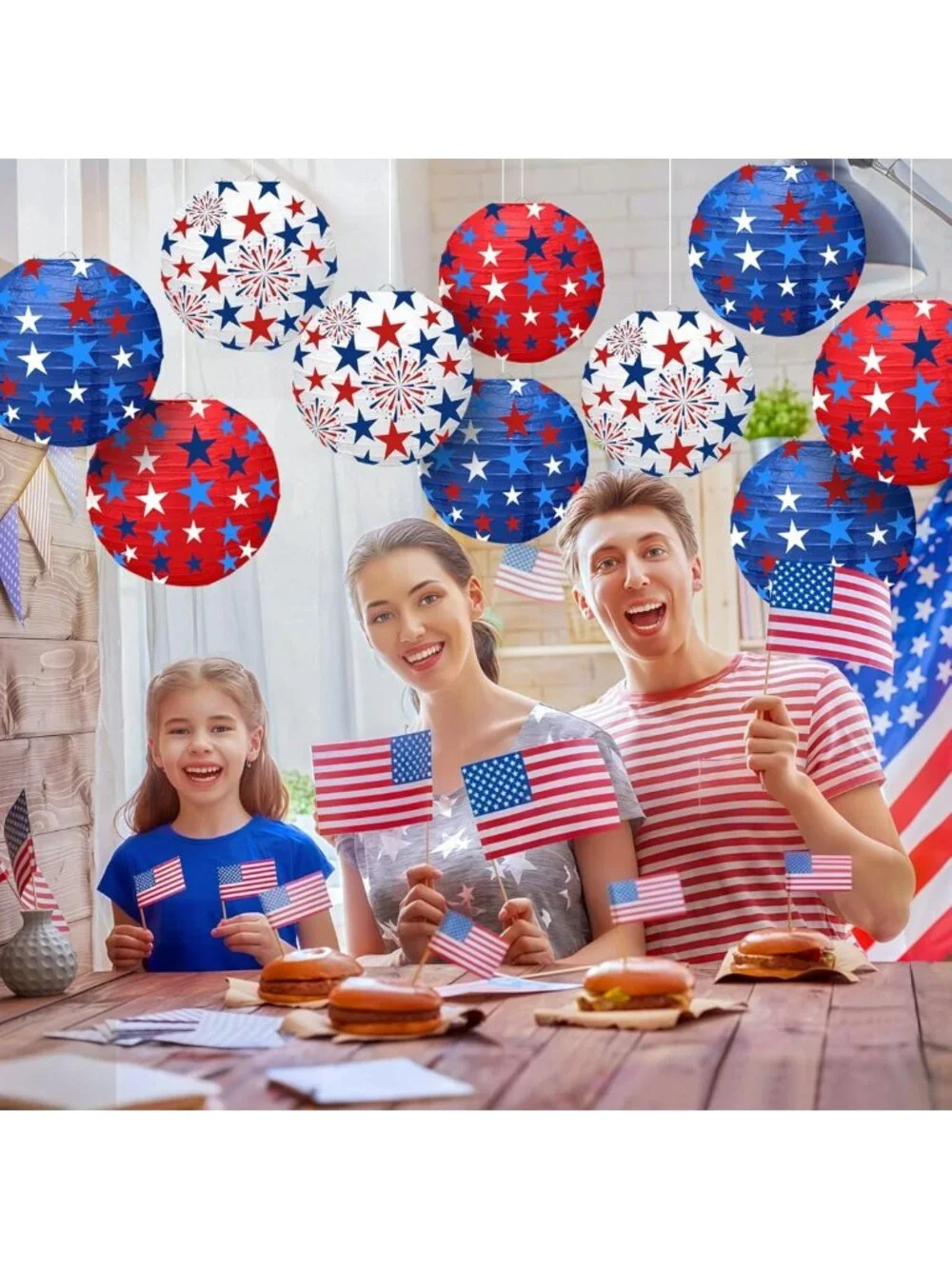 Patriotic 4th of July Paper Lanterns - Red, White & Blue Hanging Decor, 10PCS